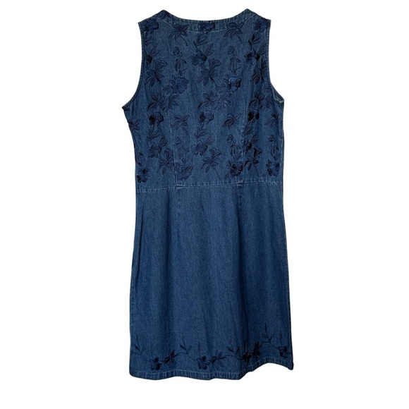 VINTAGE! 90’s Y2K Boston Proper Women's 10 Blue Denim Floral Embroidered Dress - Picture 8 of 8